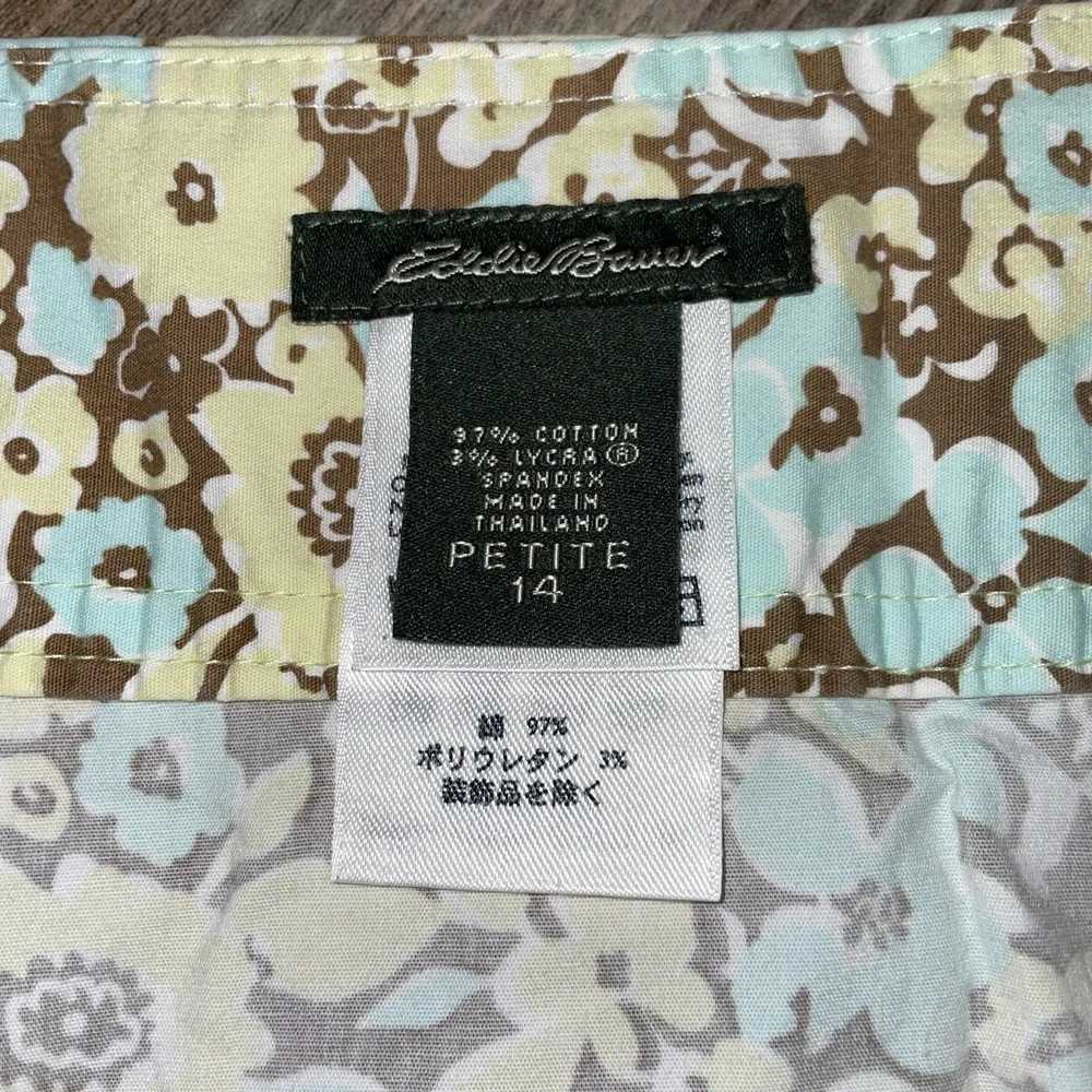 Eddie Bauer Yellow Blue Brown Pastel Floral A-line‎ Lightweight Skirt Size 14P